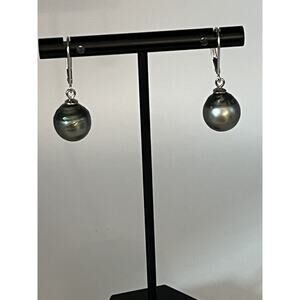 Genuine Black Tahitian Pearls Sterling Silver Earrings